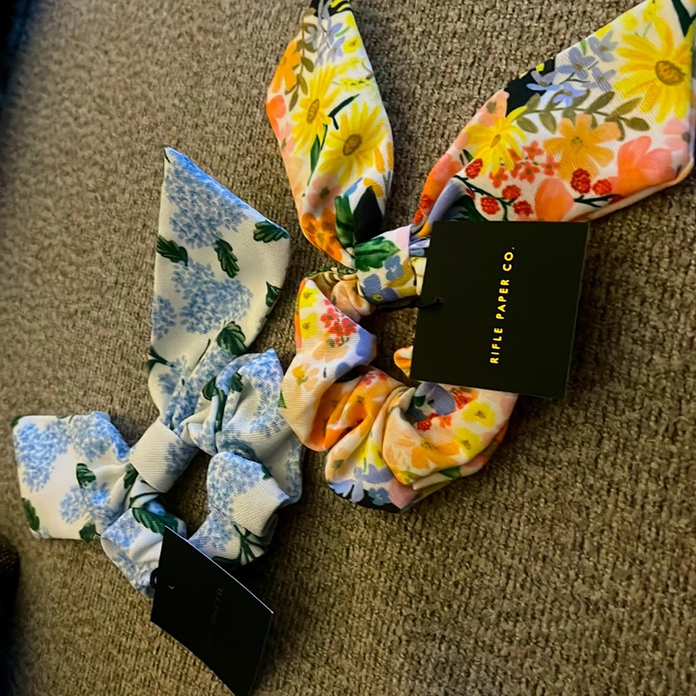 Rifle Paper Co elastic ribbon scrunchies